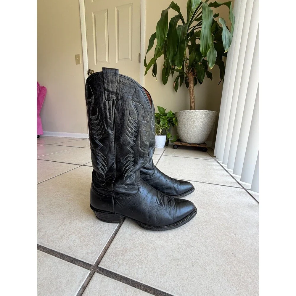 Vintage Nocona Black Leather Cowboy Boots - Men's Size 8.5 D (Style 8206)